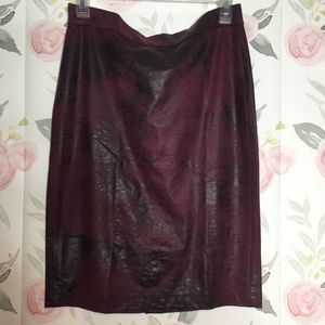 NEW Burgundy Oxblood Distressed Faux Leather Skirt womens XS Knee Length